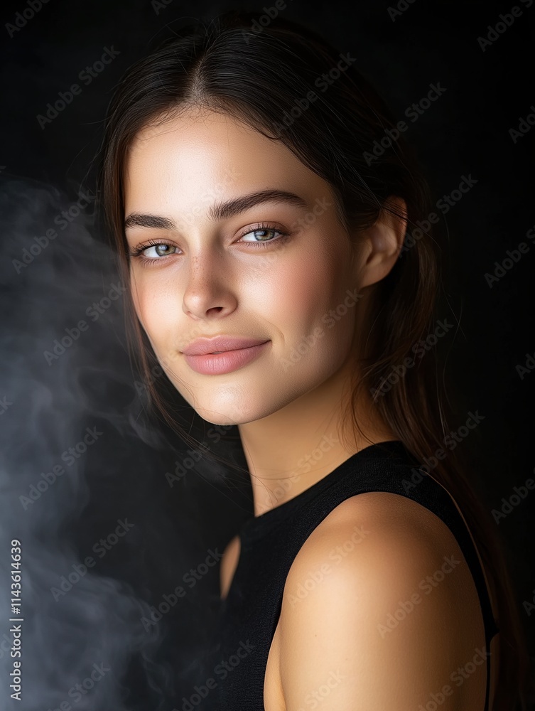 Captivating portrait of a woman studio photography dark background profile view Captivating portrait of a woman studio photography dark background profile view