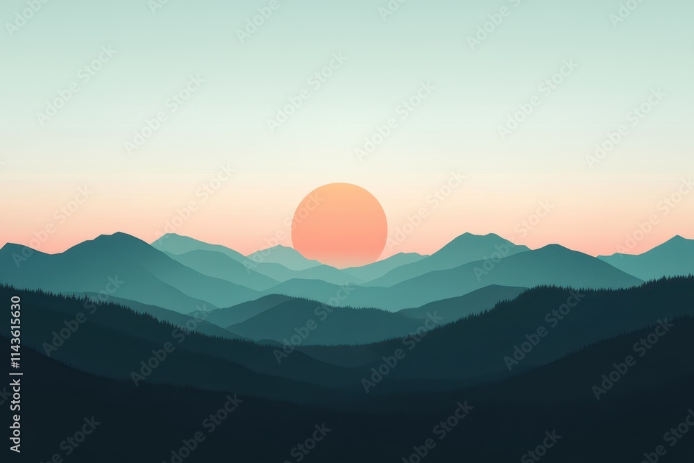 Sunset Over Silhouetted Mountain Ranges Sunset Over Silhouetted Mountain Ranges