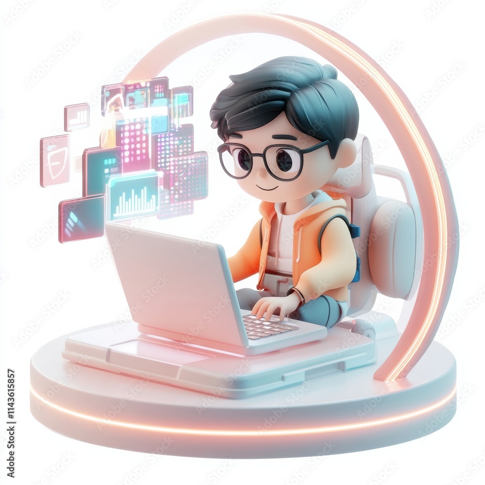 Futuristic IT Specialist Coding in a Holographic World Futuristic IT Specialist Coding in a Holographic World