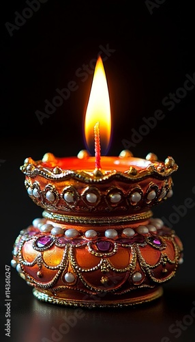 diwali diya with burning candle on dark background. selective focus , isolated on white background,  , copy space, copy space for text,