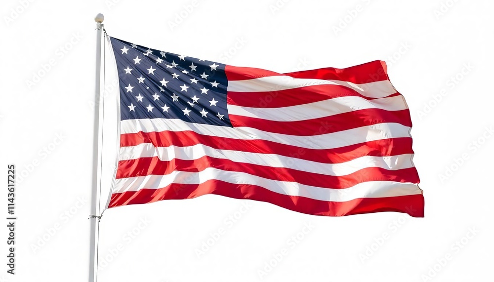 Obraz premium American flag blowing in the wind isolated on white background