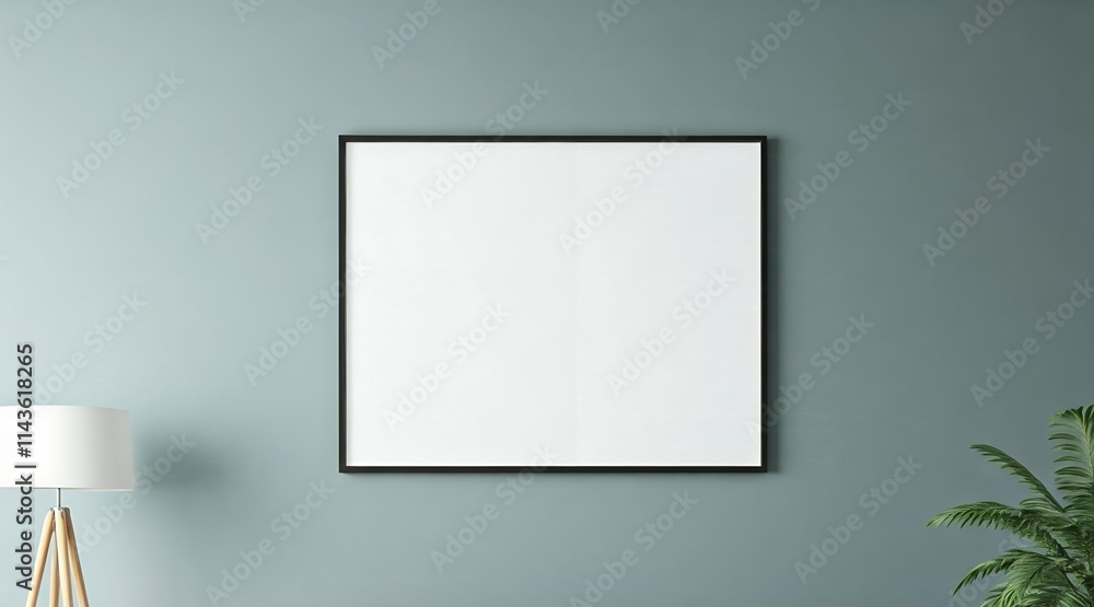 Empty Frame on a Light Teal Wall, Perfect for Mockup Design. A blank, black framed picture hangs on a light teal wall, ideal for showcasing artwork mockups or design projects. Empty Frame on a Light Teal Wall, Perfect for Mockup Design. A blank, black framed picture hangs on a light teal wall, ideal for showcasing artwork mockups or design projects.
