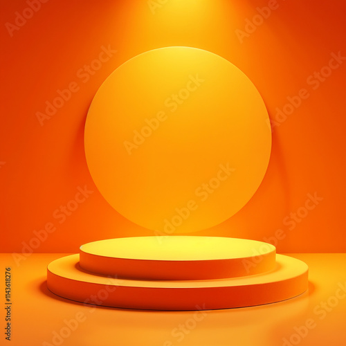 geometrical podium on orange background