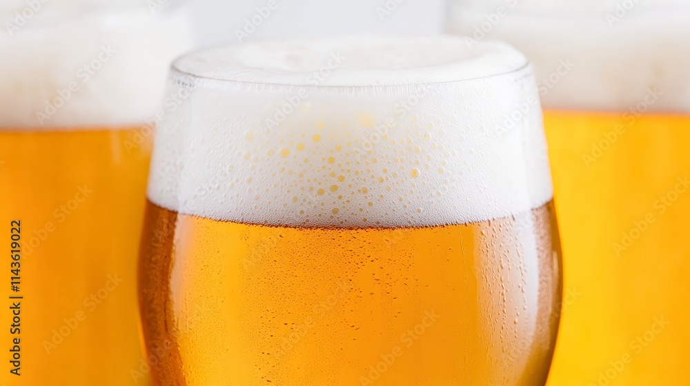 A close-up of a frothy glass of golden beer, showcasing its rich color and bubbly texture, with more glasses in the background. A close-up of a frothy glass of golden beer, showcasing its rich color and bubbly texture, with more glasses in the background.