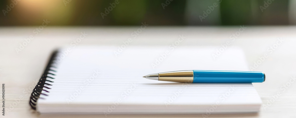 Blank page in a notebook with a pen, ready for writing a new chapter Blank page in a notebook with a pen, ready for writing a new chapter