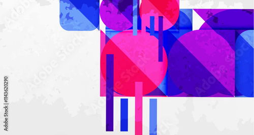 Squares, circles and triangles and grainy noisy texture. Vector Illustration For Wallpaper, Banner, Background, Card, Book Illustration, landing page