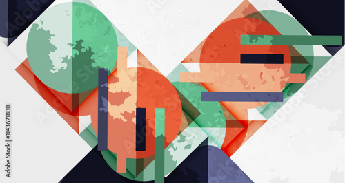 Squares, circles and triangles and grainy noisy texture. Vector Illustration For Wallpaper, Banner, Background, Card, Book Illustration, landing page