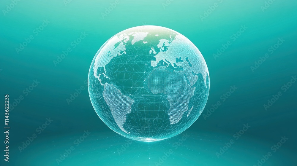 Obraz premium Wireframe globe design showcasing a digital representation of Earth against a vibrant background