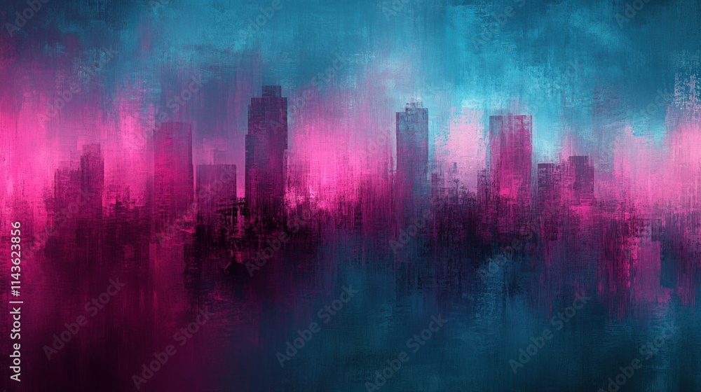 Abstract Urban Skyline with Vibrant Pink and Blue Hues at Dusk Abstract Urban Skyline with Vibrant Pink and Blue Hues at Dusk
