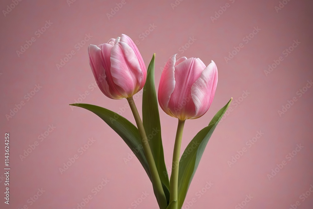 there are two pink tulips in a vase on a table