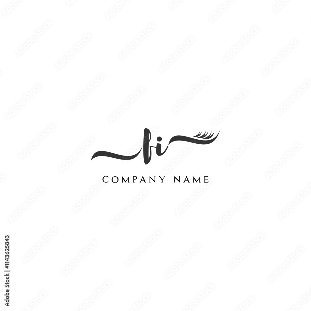 Minimalist FI Logo Design with Abstract Feather Element Minimalist FI Logo Design with Abstract Feather Element