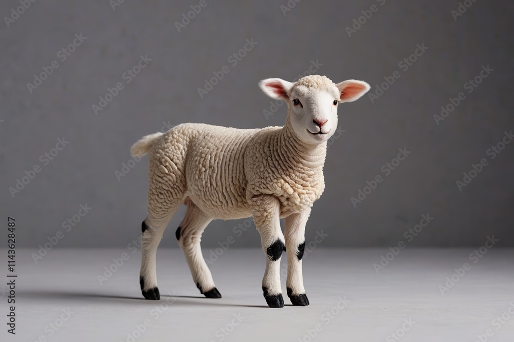 Fototapeta premium there is a small white sheep standing on a white surface