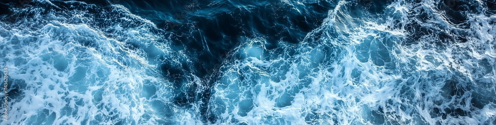 Close-up of rough crashing waves in the ocean. Aerial, drone, top view. Dynamic, nature, ocean, landscape. Close-up of rough crashing waves in the ocean. Aerial, drone, top view. Dynamic, nature, ocean, landscape.
