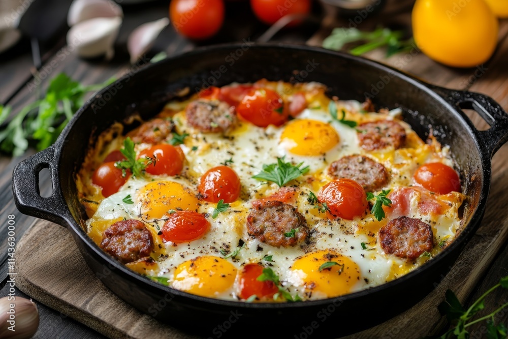 Savory Breakfast Skillet with Eggs, Sausage, and Tomatoes Savory Breakfast Skillet with Eggs, Sausage, and Tomatoes