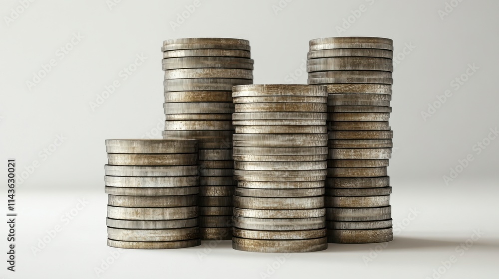 Stacks of Old Coins Growing Taller, Financial Growth Concept Stacks of Old Coins Growing Taller, Financial Growth Concept