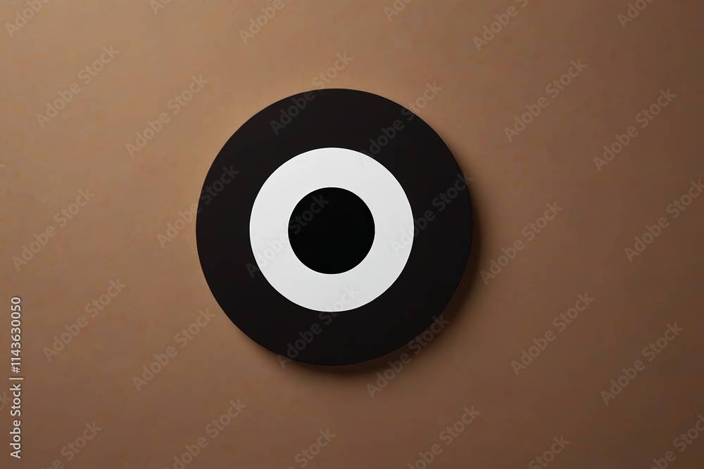 there is a black and white circular object on a brown wall there is a black and white circular object on a brown wall