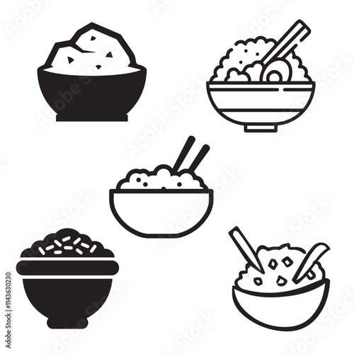 Rice Bowl,bowl, soup, grill, bath, barbecue, dinner, coffee vector design icon symbol 