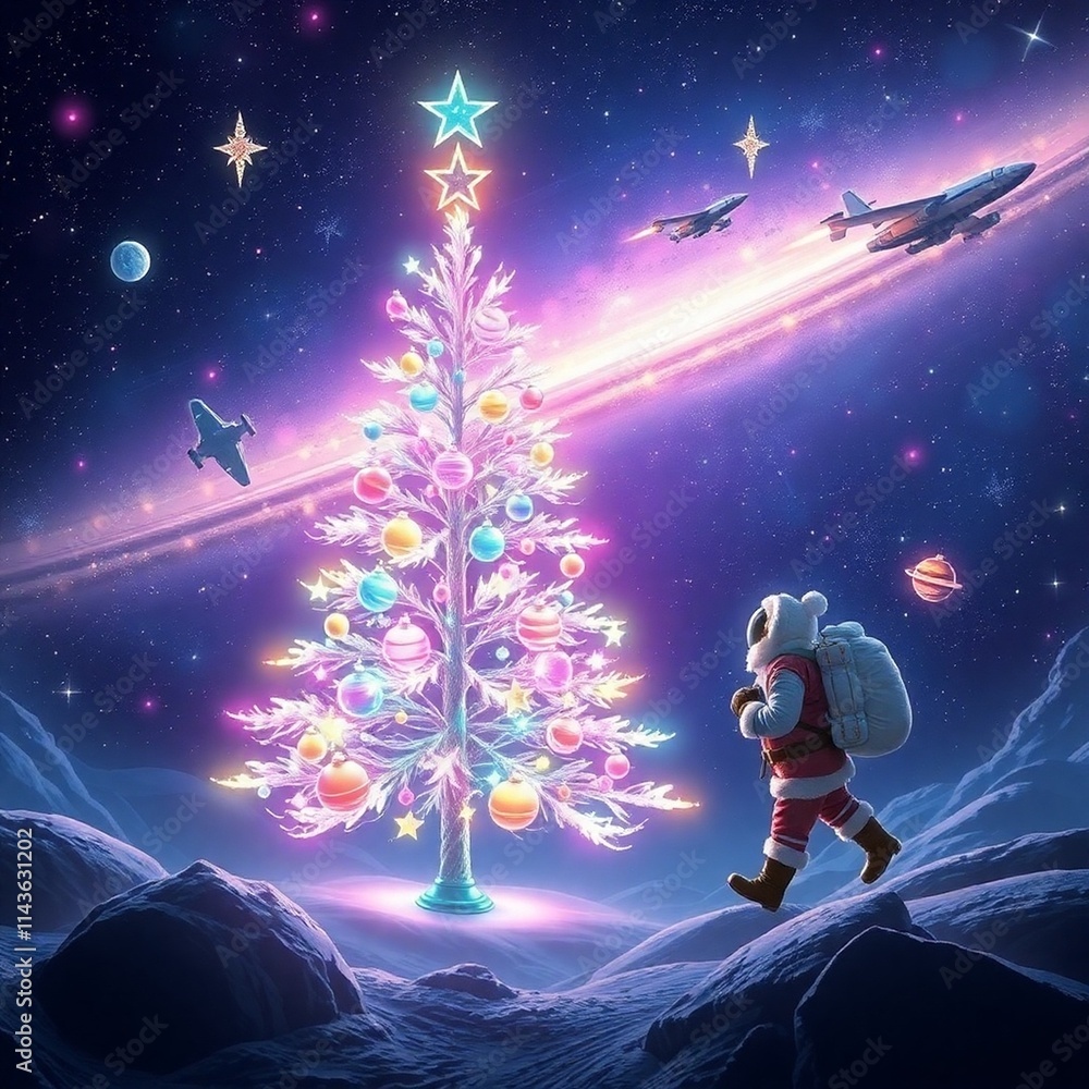 Naklejka premium santa claus and christmas tree