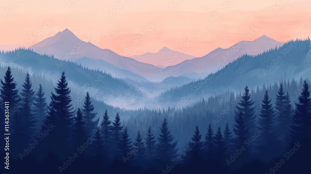 Obraz premium Panoramic mountain landscape layered misty blue mountains