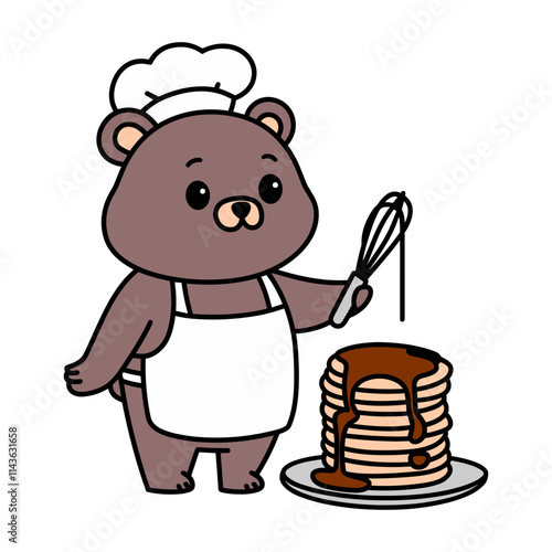 Bear Chef with Pancakes Illustration