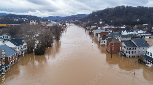 Flooded Town Aerial View: A...