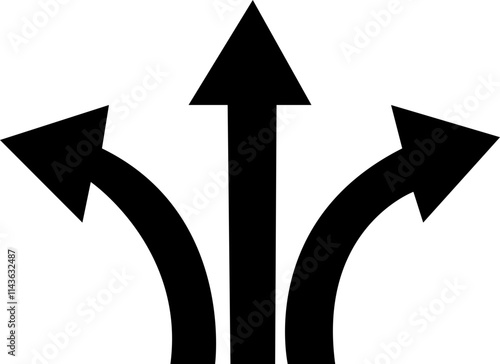 Way direction arrow sign icon. three arrow, way sign, road direction icon vector. three-way direction arrow sign.Way pointer symbol. Turn arrow navigation sign. Traffic route vector illustration.