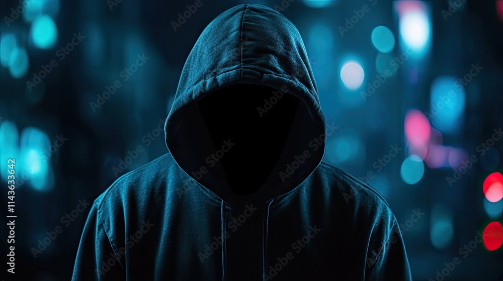 Mysterious Figure in Neon City: A shadowy individual shrouded in a dark hoodie stands against a vibrant backdrop of blurred city lights, creating an atmosphere of intrigue and anonymity. Mysterious Figure in Neon City: A shadowy individual shrouded in a dark hoodie stands against a vibrant backdrop of blurred city lights, creating an atmosphere of intrigue and anonymity.