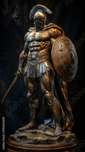 Life-size bronze statue of Ares, the Greek god of war, showcasing intricate details and powerful stance