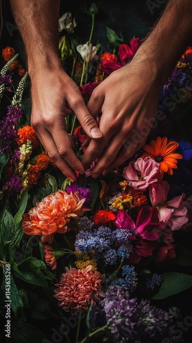 Wallpaper Mural Hands arranging a beautiful bouquet of vibrant flowers in a creative floral design setting Torontodigital.ca