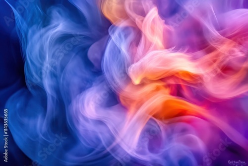 Vibrant smoke plumes Ethereal abstract art Swirling colors Pink orange and blue