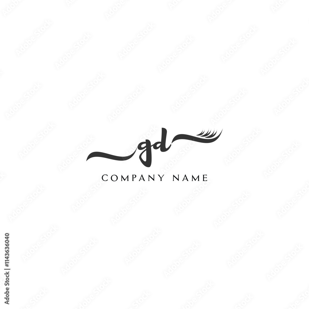 Minimalist GD Logo Design with Abstract Feather Element Minimalist GD Logo Design with Abstract Feather Element