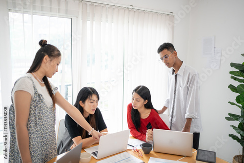 Business people group diverse colleagues team discuss project in bright modern office Startup Diversity Teamwork Brainstorming.