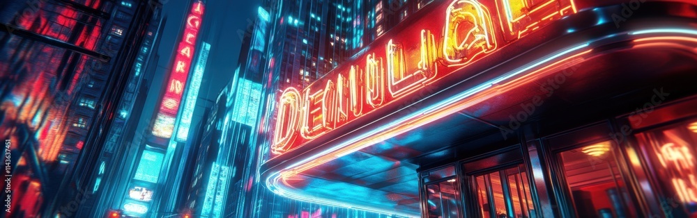 Neon diner sign illuminating a bustling urban nightlife in the heart of the city Neon diner sign illuminating a bustling urban nightlife in the heart of the city