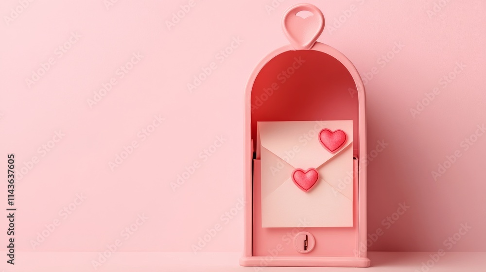 3.A mailbox set against a soft pink background, with a delicate love letter positioned inside, showing a small heart seal on the envelope, with a whimsical feel conveyed through warm pastel colors 3.A mailbox set against a soft pink background, with a delicate love letter positioned inside, showing a small heart seal on the envelope, with a whimsical feel conveyed through warm pastel colors