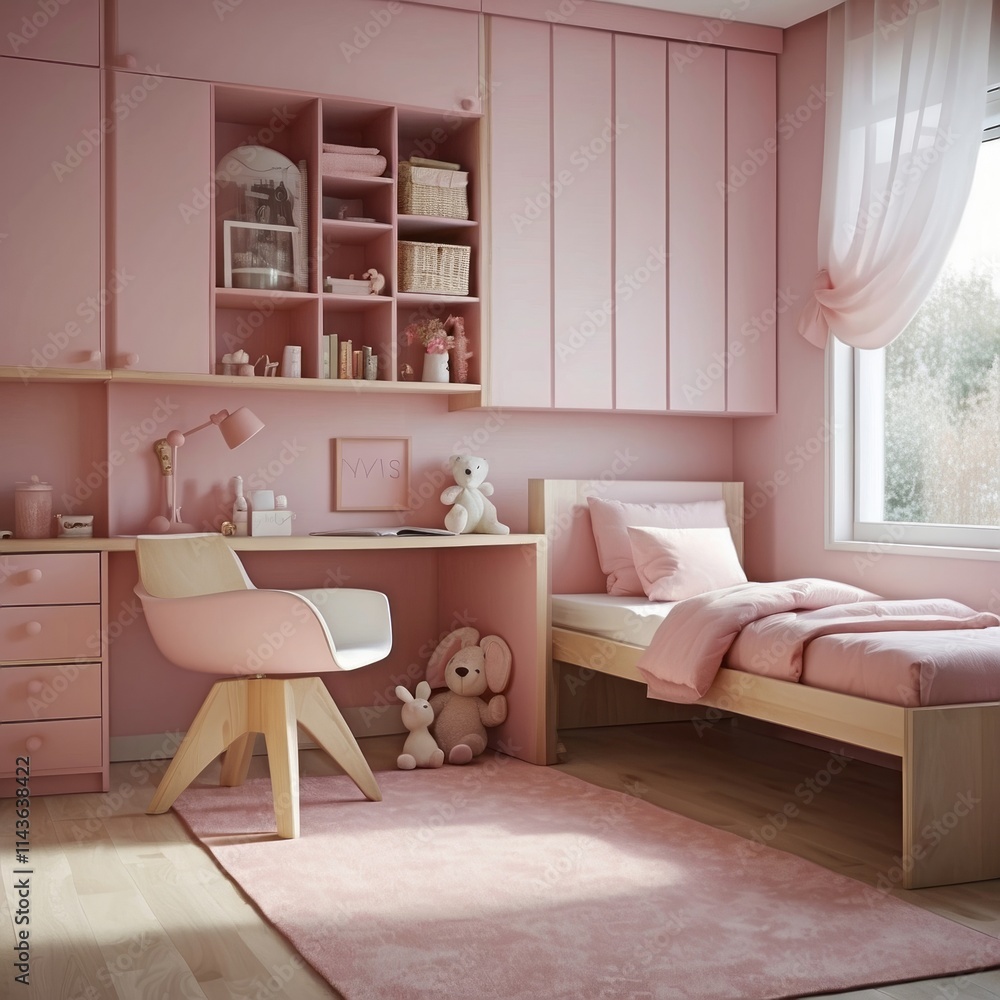 Pink Girls Bedroom With Desk And Built In Wardrobes Pink Girls Bedroom With Desk And Built In Wardrobes