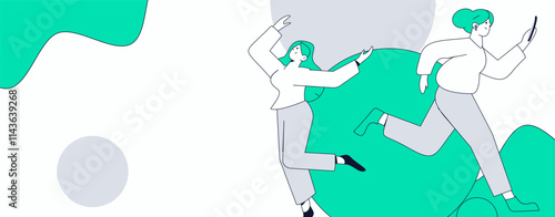 People exercising healthy running vector internet operation illustration
