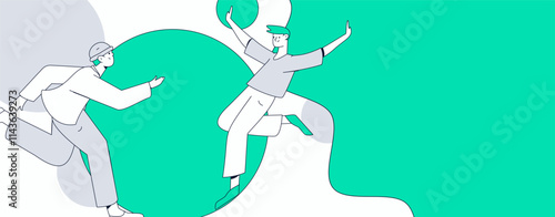 People exercising healthy running vector internet operation illustration
