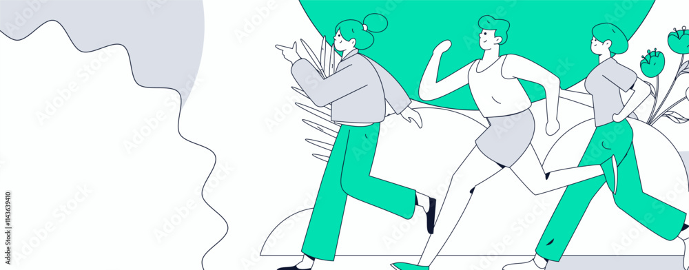 Fototapeta premium People exercising healthy running vector internet operation illustration 