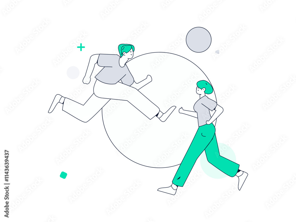 Obraz premium People exercising healthy running vector internet operation illustration 