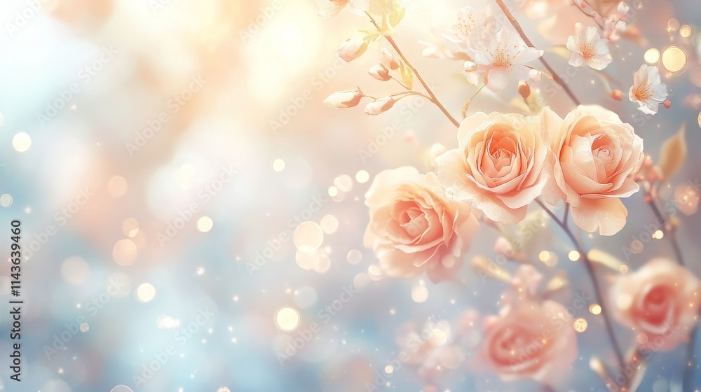 A soft and feminine beauty background with pastel tones and delicate floral arrangements (roses, cherry blossoms) blending into a creamy gradient, 16:9 A soft and feminine beauty background with pastel tones and delicate floral arrangements (roses, cherry blossoms) blending into a creamy gradient, 16:9