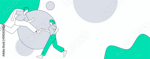 People exercising healthy running vector internet operation illustration
