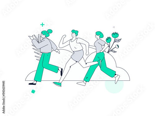 People exercising healthy running vector internet operation illustration
