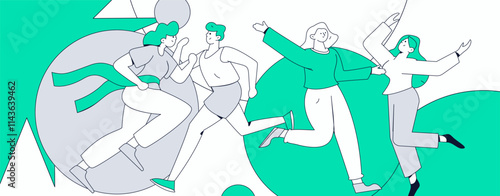 People exercising healthy running vector internet operation illustration
