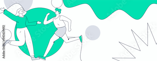 People exercising healthy running vector internet operation illustration
