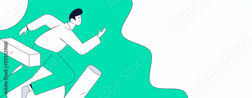 People exercising healthy running vector internet operation illustration
