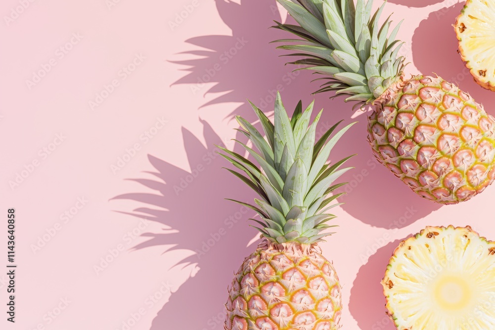 Tropical pineapple pattern summer vibes pastel pink background Tropical pineapple pattern summer vibes pastel pink background