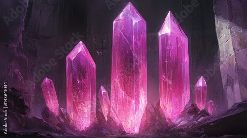 Glowing Pink Crystals in a Cave