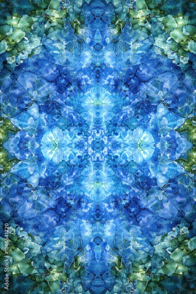 Obraz premium Abstract Blue Hydrangea Floral Kaleidoscope Design