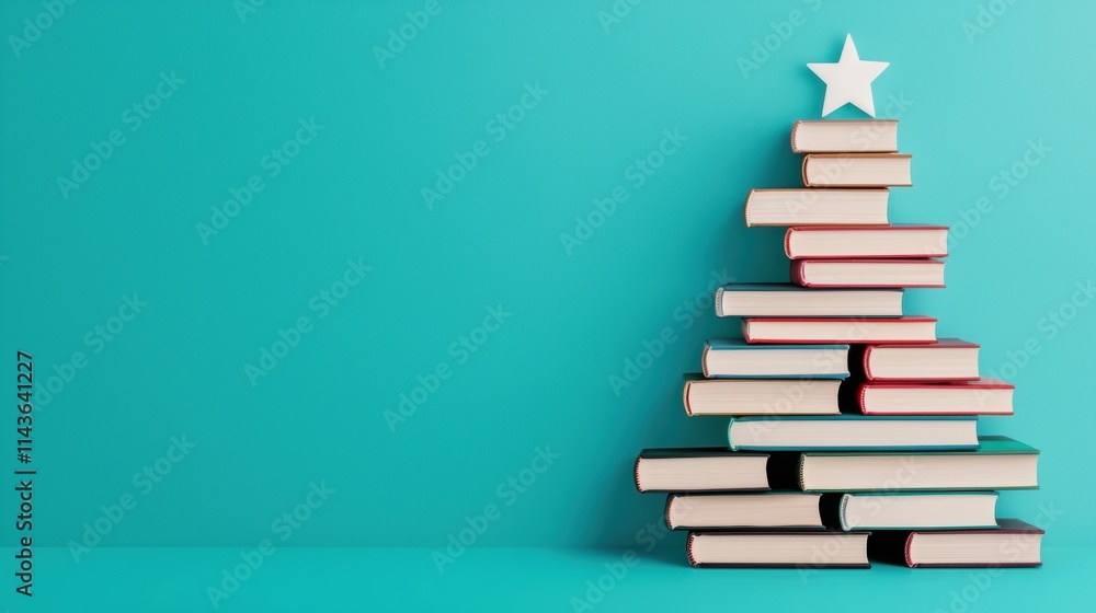 Creative book christmas tree design on pastel background Creative book christmas tree design on pastel background