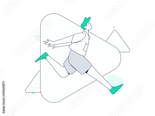 People exercising healthy running vector internet operation illustration
